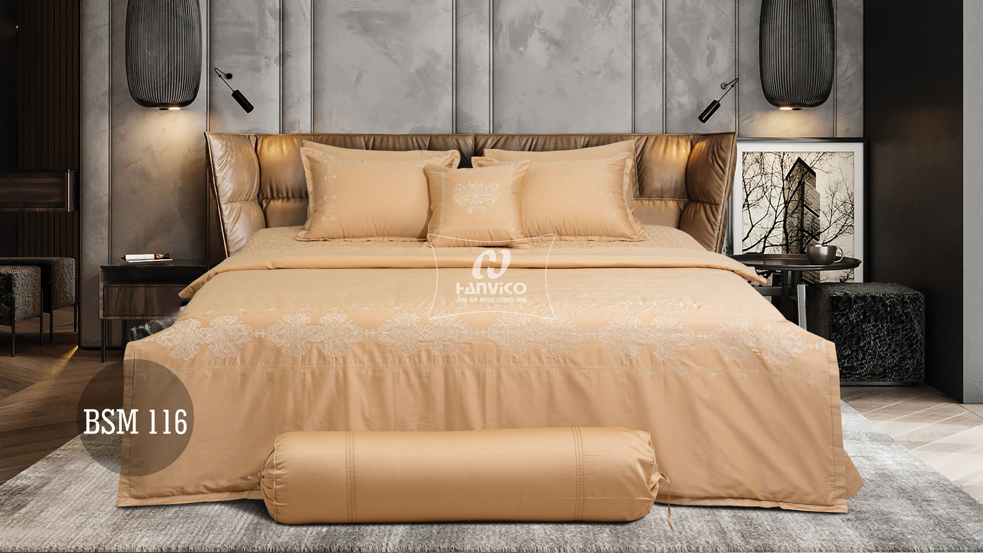 Bộ ga Hanvico phủ thêu Blue Sky - BSM116