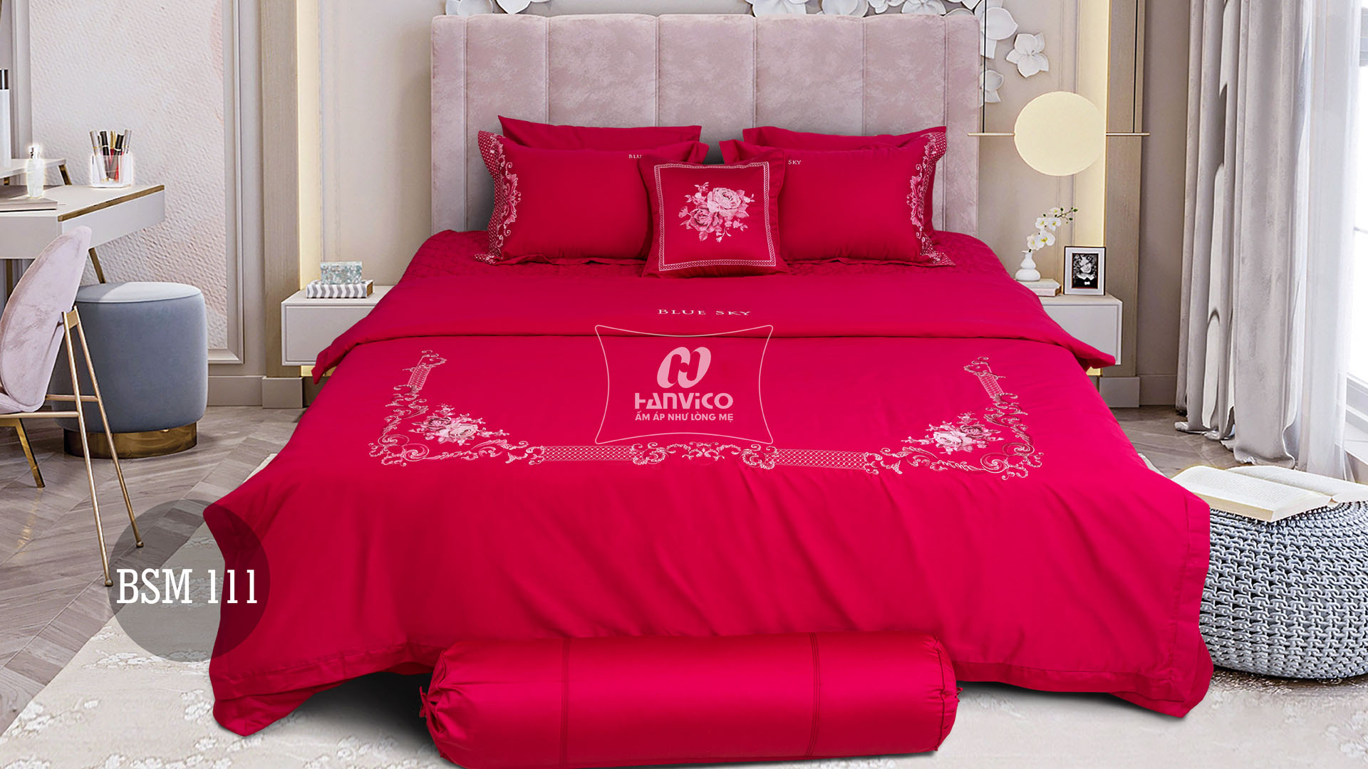 Bộ ga Hanvico phủ thêu Blue Sky - BSM111