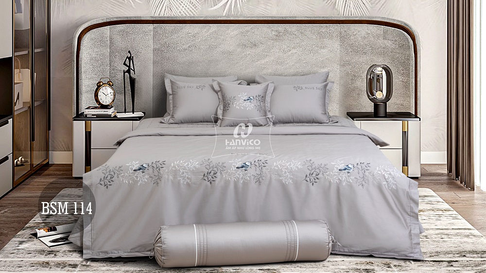 Bộ ga Hanvico phủ thêu Blue Sky - BSM114