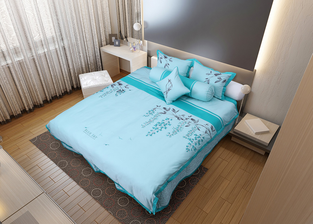 Bộ ga Hanvico phủ thêu Blue Sky – BSM59